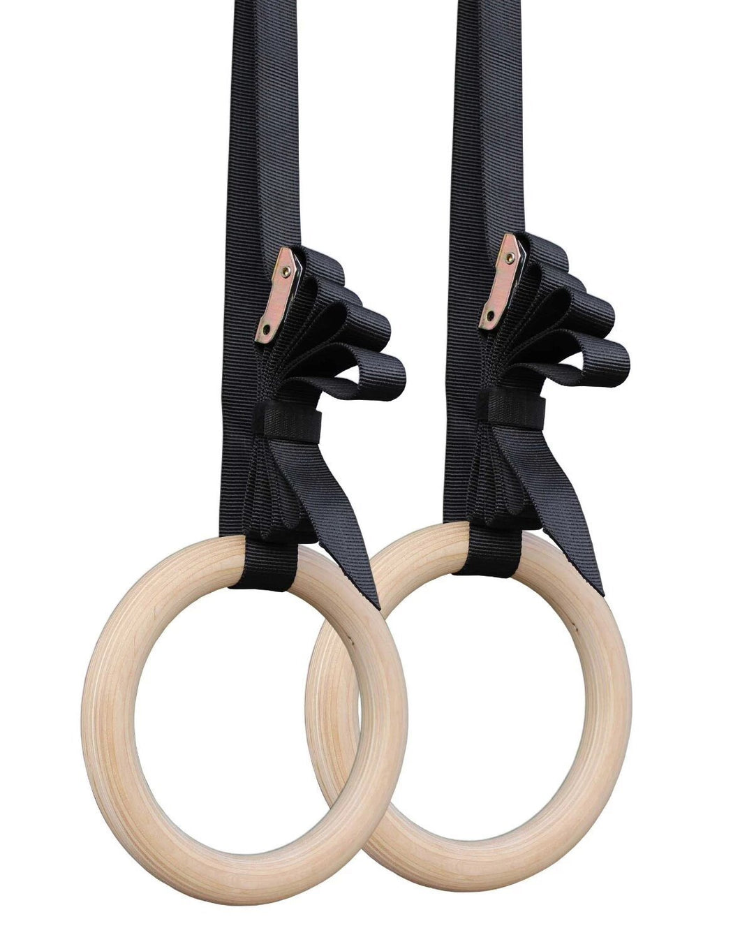 Wood Olympic Gymnastic Rings with Adjustable Straps