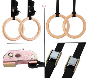 Wood Olympic Gymnastic Rings with Adjustable Straps